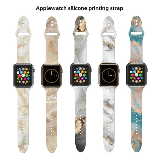 For Apple Strap Applewatch Silicone Strap iwatch7 Watch Strap Marble Printing