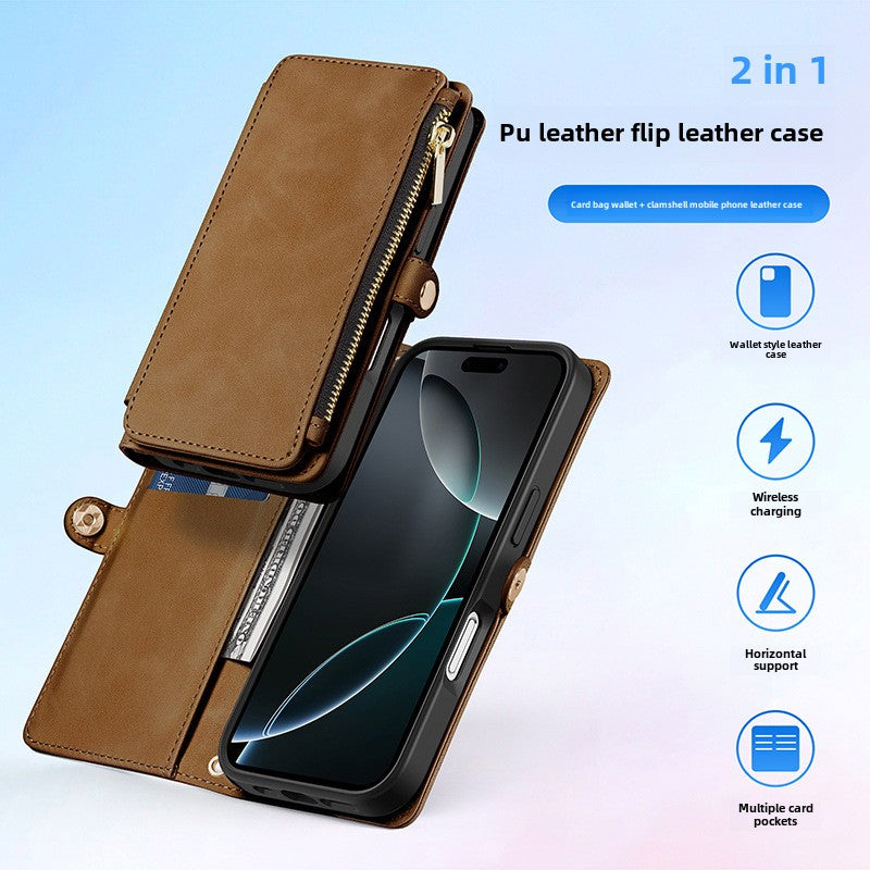 iPhone mobile phone case oblique zipper bag anti-drop leather case