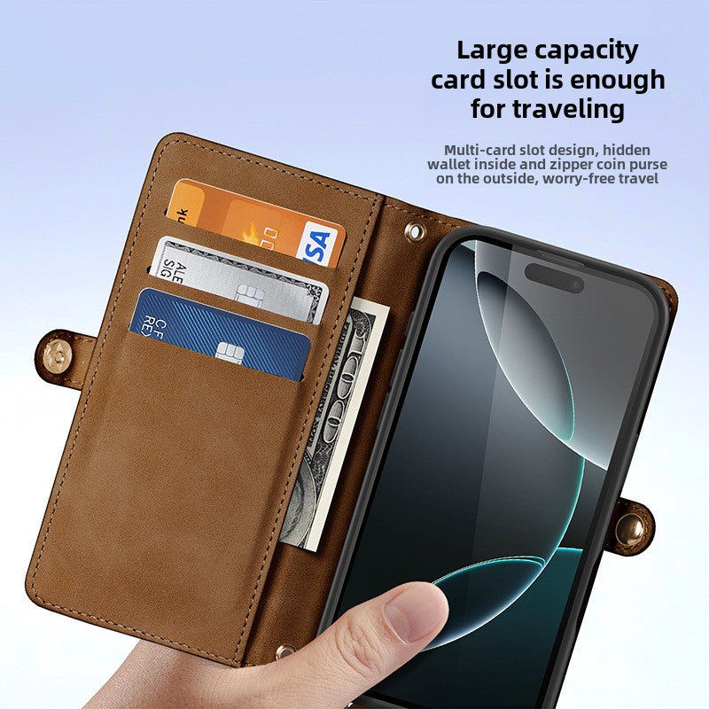 iPhone mobile phone case oblique zipper bag anti-drop leather case