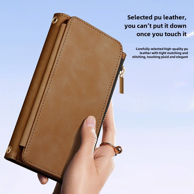 iPhone mobile phone case oblique zipper bag anti-drop leather case